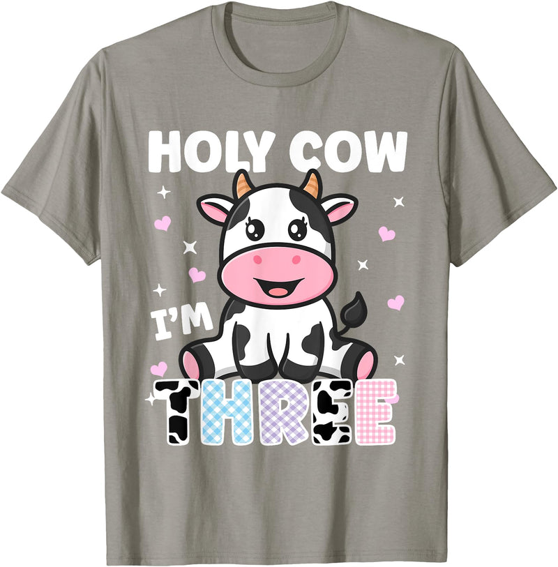 Holy Cow I'm Years Old Cow Birthday by Zynx Holy Cow I'm Three Years Old Cute Cow 3rd Birthday Party T-Shirt - Slate Grey