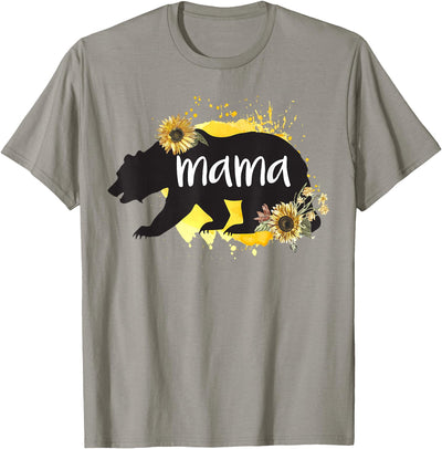 Mama Bear Sunflower Cute Watercolor Best Mom Ever Theme T-Shirt