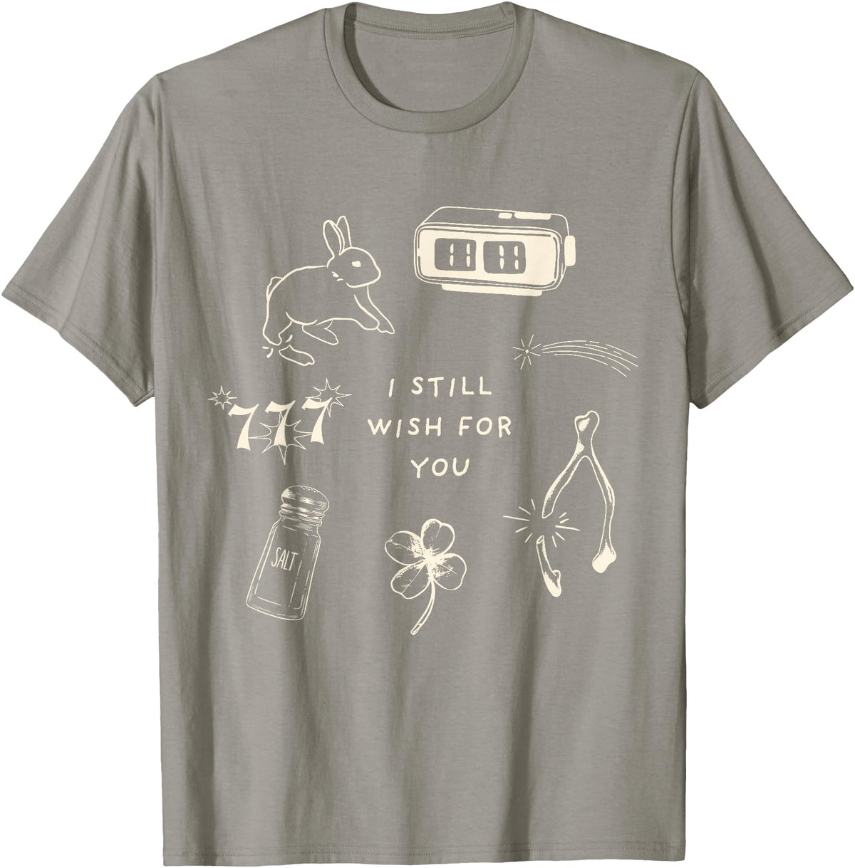 I Still Wish for You Lucky Rabbit 1111 Stars Clover Signs T-Shirt in Slate Grey