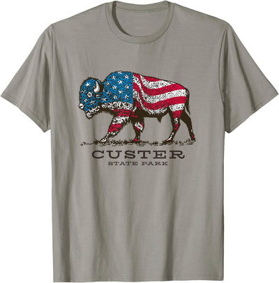 Cow Custer State Park South Dakota Buffalo Roundup Patriotic T-Shirt