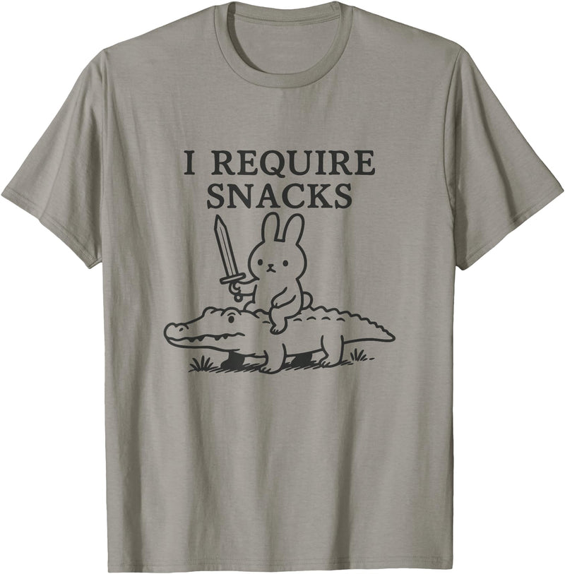 I Require Snacks Bunny Riding Gator Funny Rabbit Humor Meme T-Shirt in Slate Grey