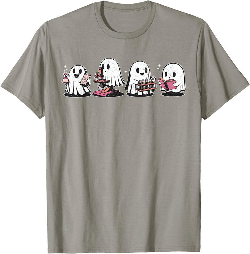 Funny Scientist Halloween Costume Chemist Gifts Cute Halloween Science Chemistry Ghost Laboratory Teacher T-Shirt - Slate