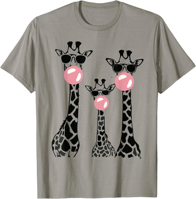 Cute Giraffe Trio Blowing Bubble Gum with Sunglasses T-Shirt