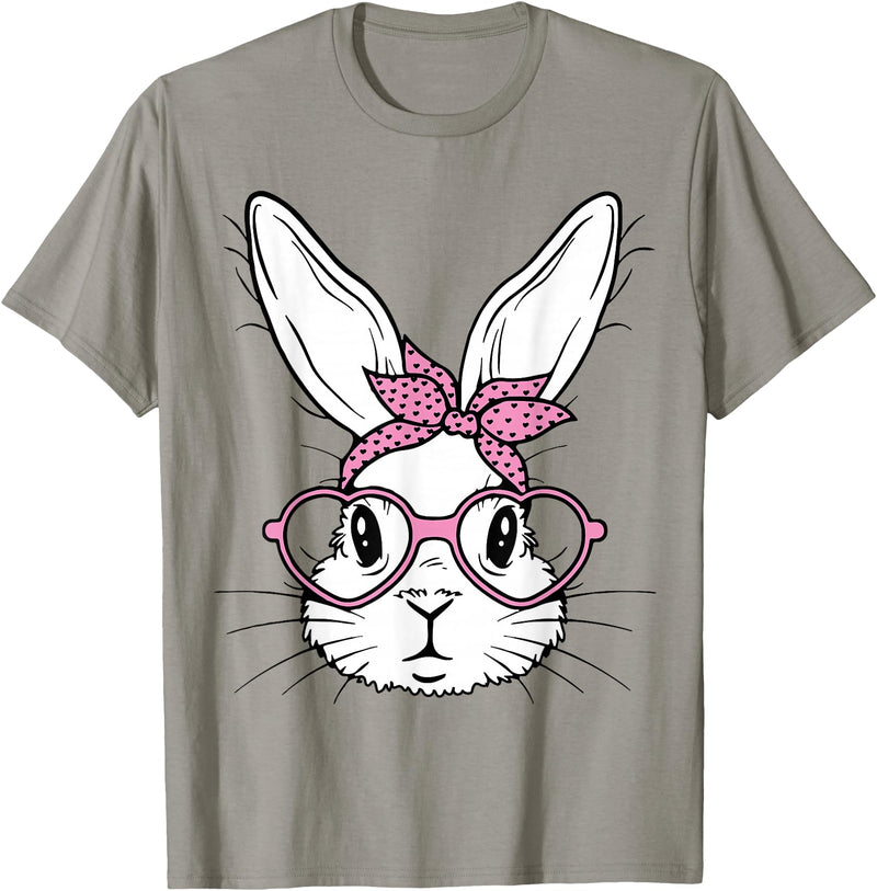 Cute Bunny Rabbit Face with Bandana Heart Glasses Easter Day T-Shirt in Slate Grey