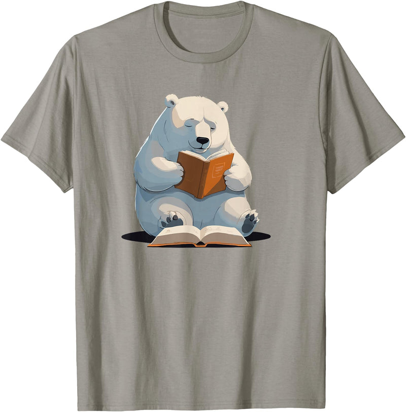 Book Lovers Polar Bear reading Books Cute Polar Bear is reading a Book, Reading Polar Bear T-Shirt - Slate Grey