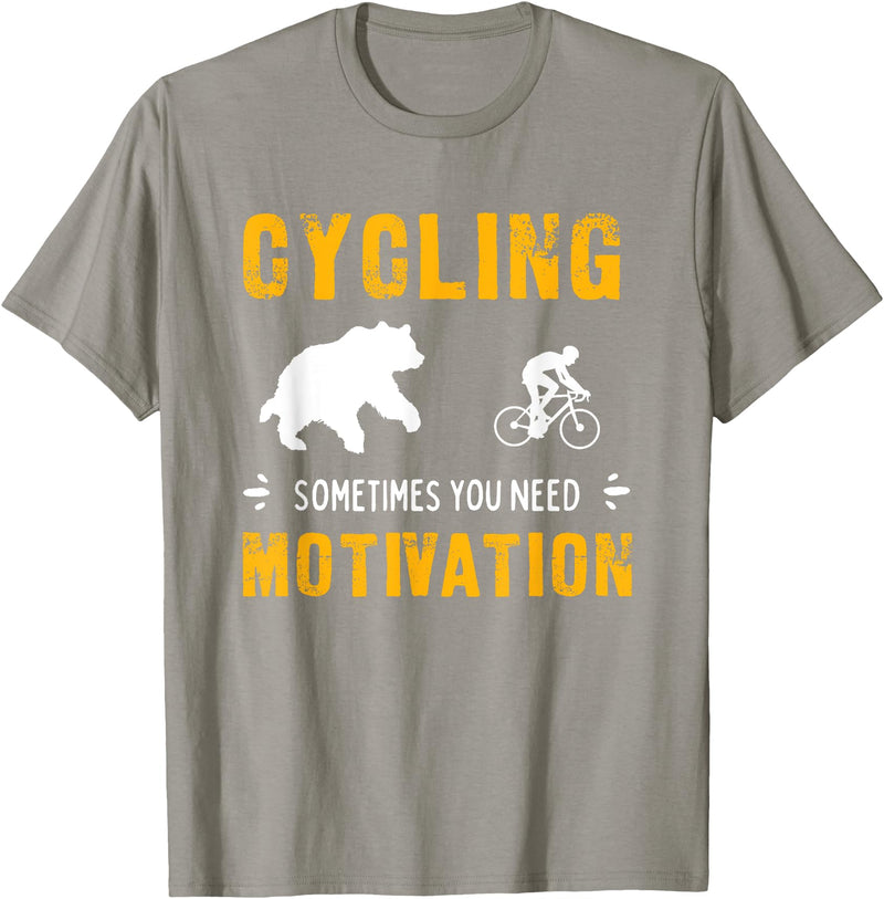 Cycling Needs Motivation - Bear Chasing Cyclist - Funny T-Shirt - Slate Grey