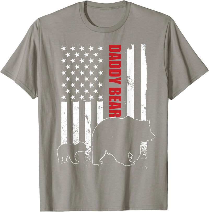 Vintage Gift for proud Dad 4th of July Daddy Bear with cub American Flag Papa Bear Father's Day T-Shirt - Slate Grey