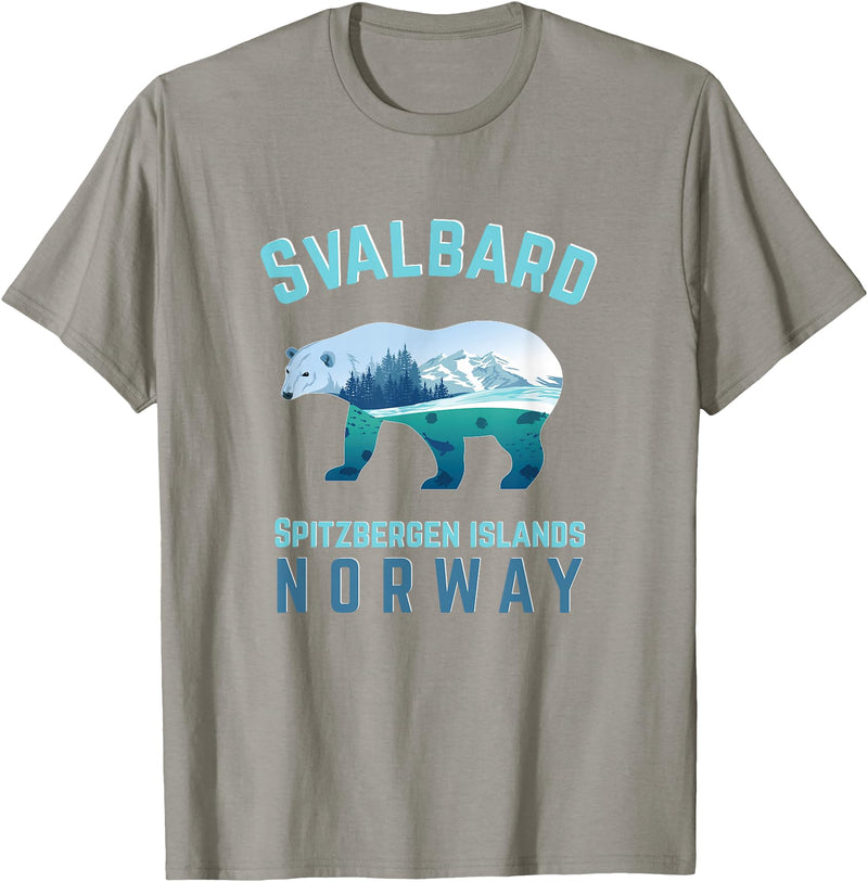 Longyearbyen am Nordkap und Spitzbergen Inseln Svalbard Spitzbergen Islands Norway Fjords with Polar Bear T-Shirt - Slate Grey