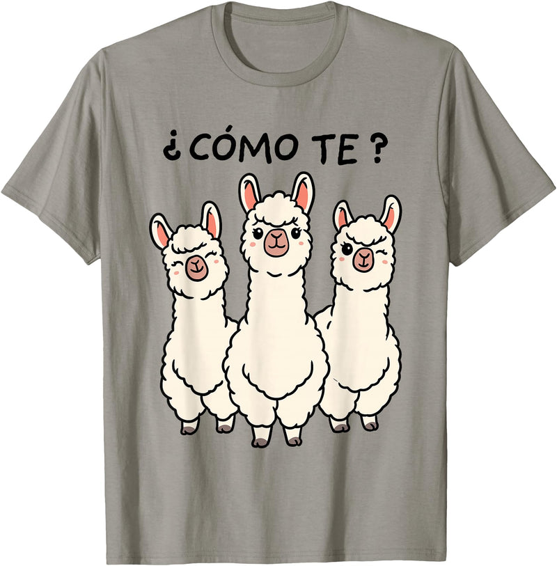 GoshWow Como Te Llamas Shirt Funny Llama Spanish Teacher Joke T-Shirt - Slate Grey