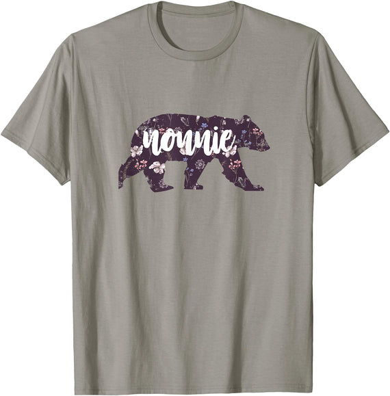 Nonnie Bear Cute Novelty Gifts Nonnie Bear Cool Vintage Floral Graphics T-Shirt - Slate Grey