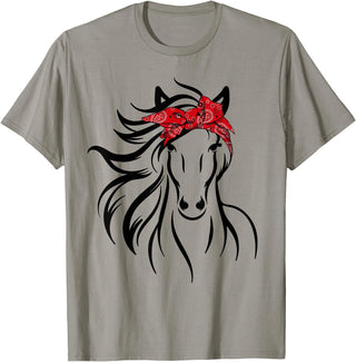 Horse Bandana Tee For Women Girls Tee Horse Bandana Tee for Horseback Riding Horse Lover T-Shirt - Slate Grey