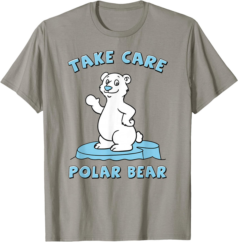 Bear Hugs Apparel Take Care Polar Bear Cute Cartoon Design T-Shirt - Slate Grey