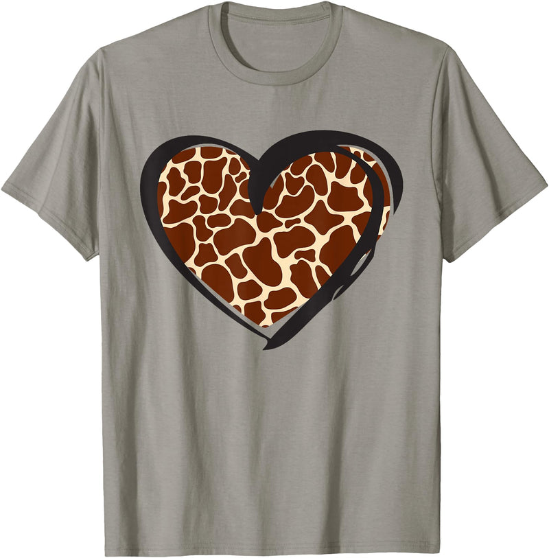 Giraffe Pattern Graphic Apparel Heart Giraffe Print for Giraffe Lover T-Shirt - Slate Grey