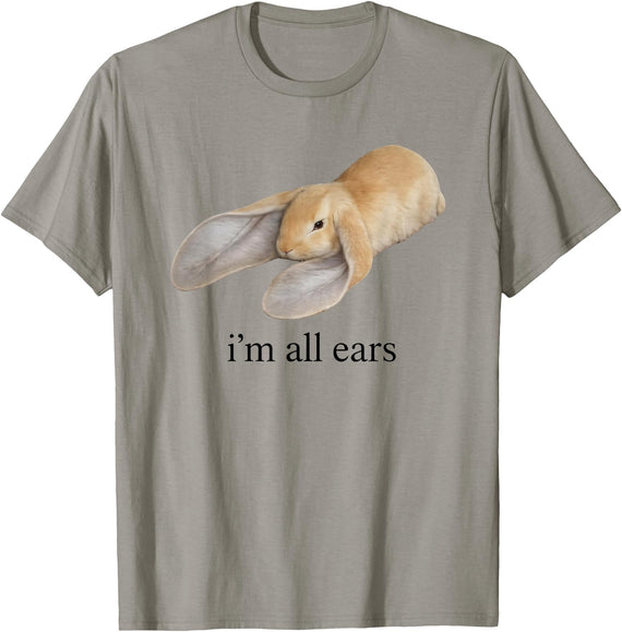 All Ears Bunny Listening Joke Rabbit T-Shirt in Slate Grey