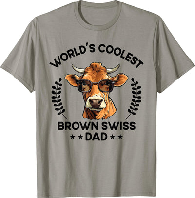 Woof Wardrobe World's Coolest Cow Dad Papa Men Farmer Brown T-Shirt