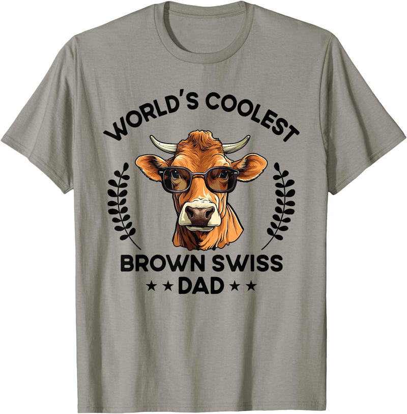 The Woof Wardrobe World's Coolest Cow Dad Papa - Men Farmer Brown Swiss T-Shirt - Slate Grey