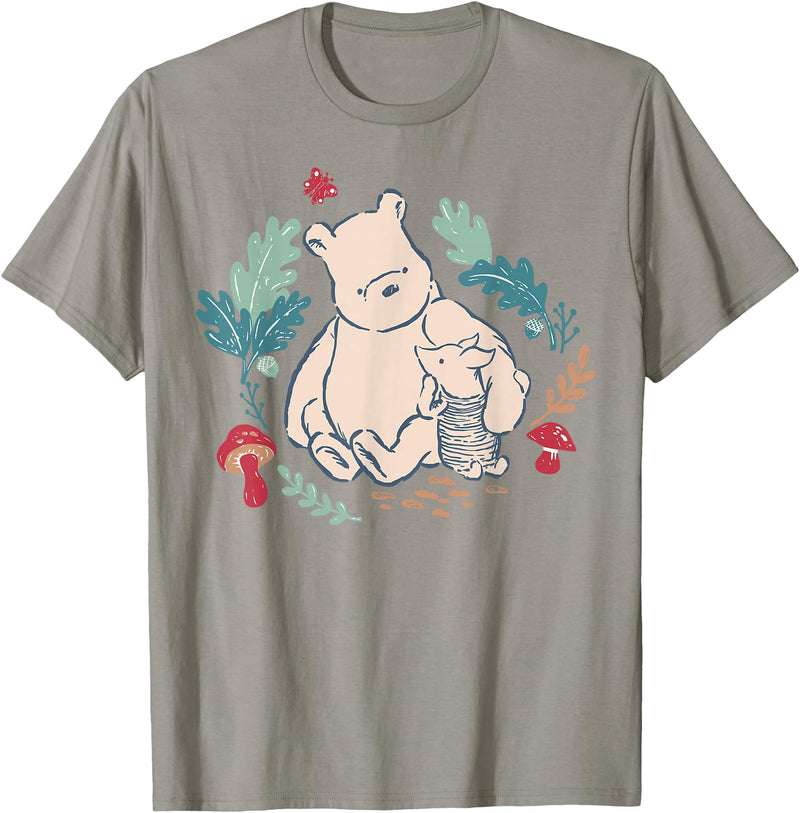 Disney Winnie The Pooh Classic Illustration Piglet and Pooh T-Shirt - Slate Grey