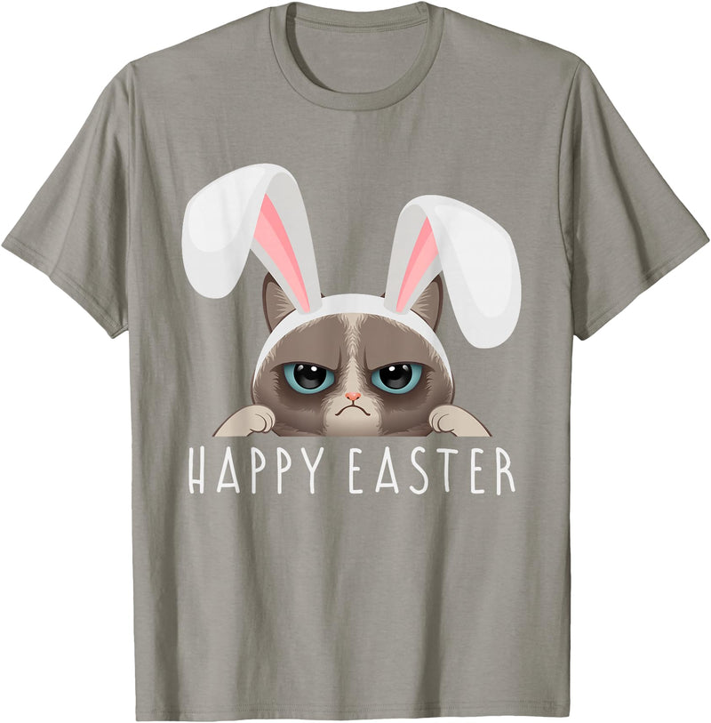 Happy Easter Bunny Funny Pajama Dress Cat Party Cute Rabbit T-Shirt in Slate Grey
