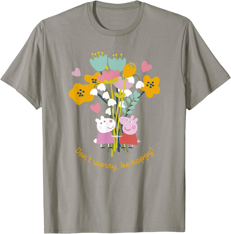 Peppa Pig Don't Worry Be Happy Floral Logo T-Shirt - Slate Grey