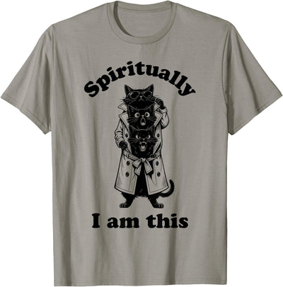 Mischevious Cat Wearing Trenchcoat Meme Designs Funny Black Cats in Trench Coat Chaotic Feral Relatable Meme T-Shirt