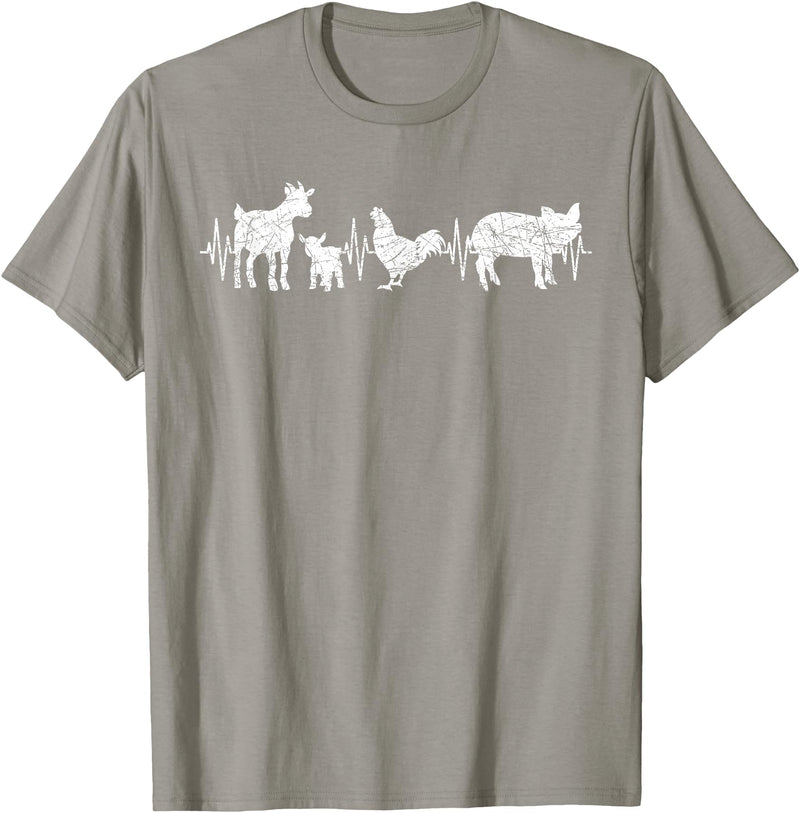 Farmer Farm Animal Lover Gifts Goat Chicken Pig Agriculture Heartbeat Farm Animals T-Shirt - Slate Grey
