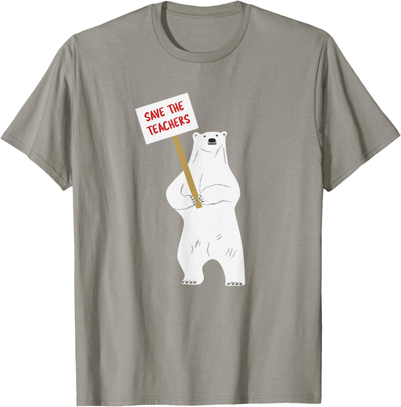 Math & Mirth Designs Save the Teachers Cute Polar Bear T-Shirt T-Shirt - Slate Grey
