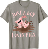 Funny Pig Lover Farm Animals Just A Boy Who Loves Pigs sunglasses In the Mud Kids Boy T-Shirt - Slate Grey