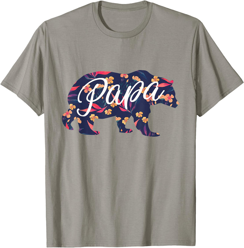 Bahaa's Tee Best Daddy Ever, I Love You Dad, Floral Papa Bear Graphic T-Shirt - Slate Grey