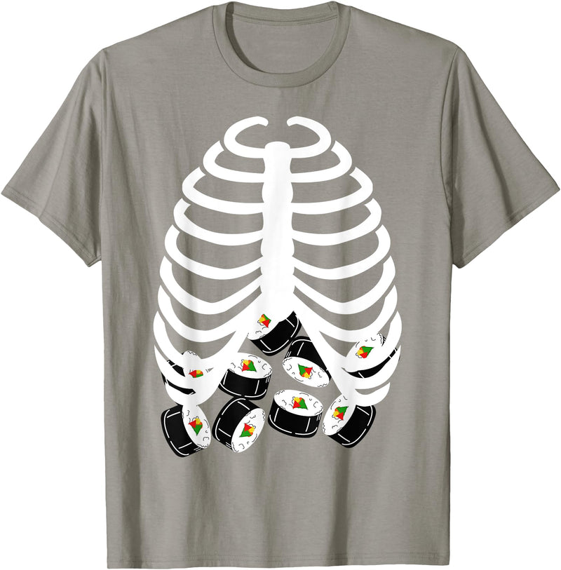 Halloween Sushi Costumes Co. Halloween Adult Youth Kids Costume Rib Cage Skeleton Sushi T-Shirt - Slate Grey