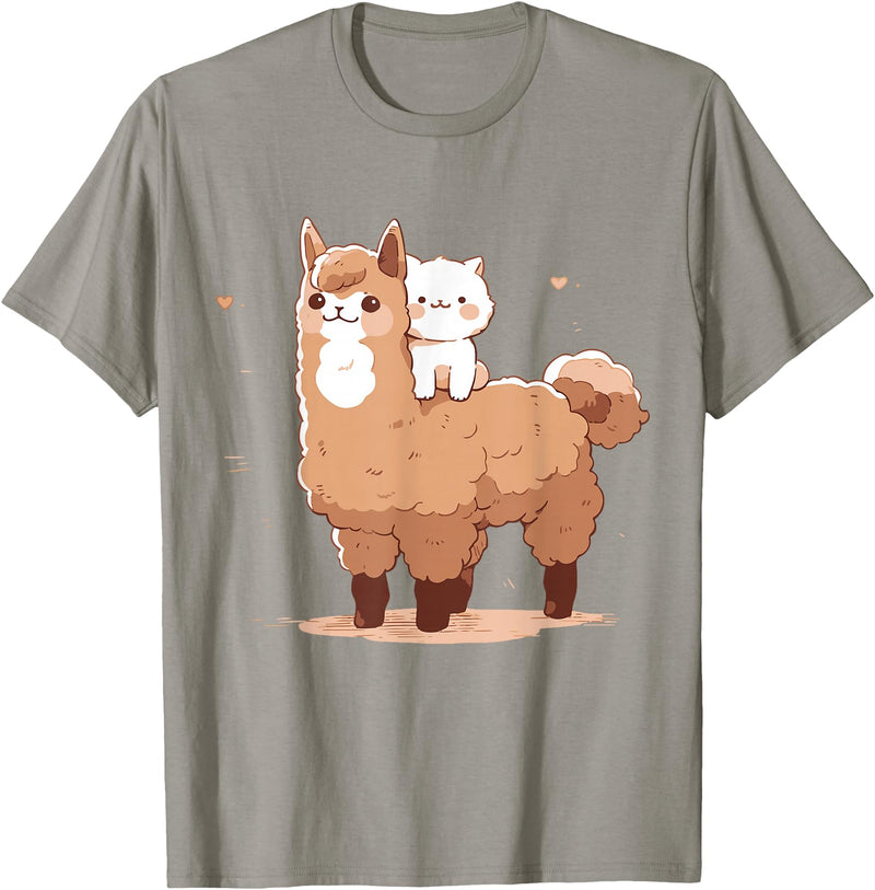 Funny Llama Alpaca Animal Lover Gifts Clothing Llama Alpaca Cat T-Shirt - Slate Grey