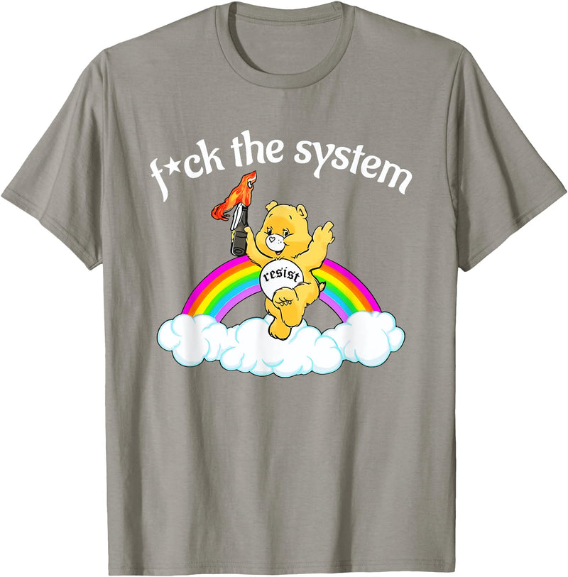 Fck The System Funny Bear Quote Fck The System Funny Bear Design T-Shirt - Slate Grey