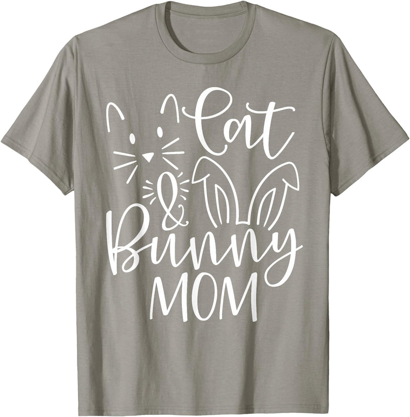 Cute Cat and Bunny Mom Design - Rabbit and Cat Owner T-Shirt in Slate Grey