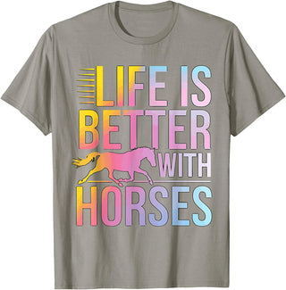 GrandMaster Design Life Is better With Horses T-Shirt - Slate Grey