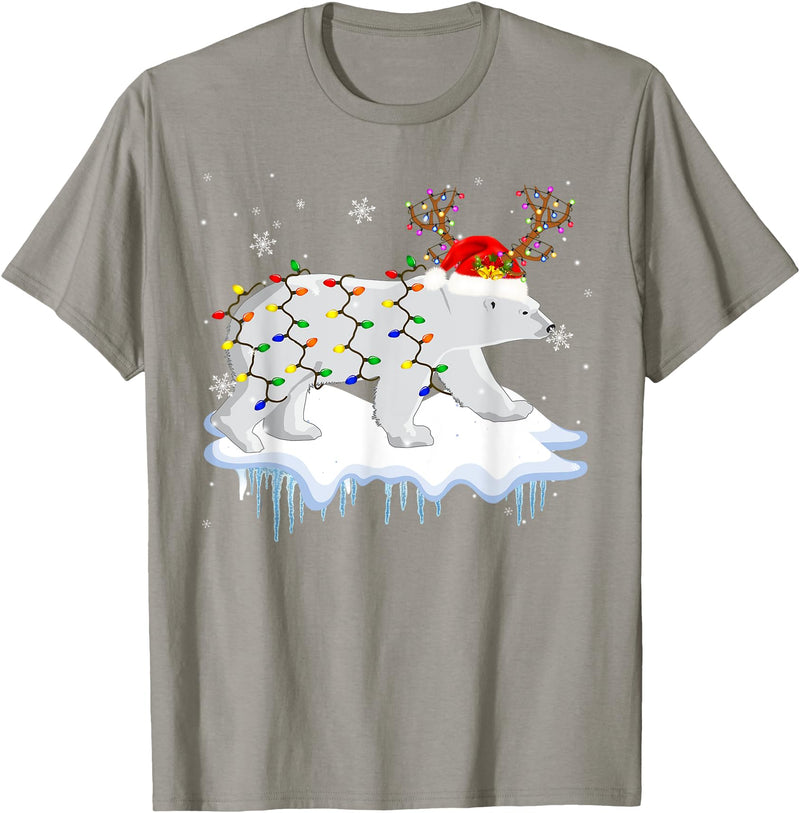 Cute Christmas Lights Santa Reindeer Polar Bear Santa Reindeer Polar Bear Christmas Light Santa Polar Bear T-Shirt - Slate Grey