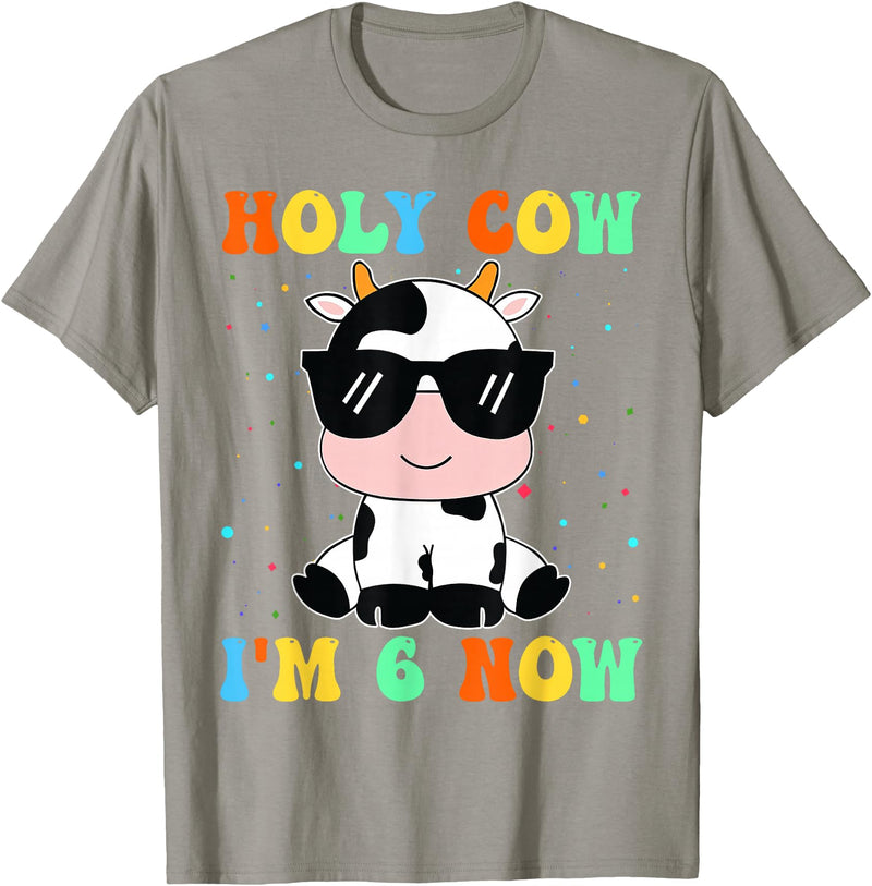 Holy Cow I'm Two 6 6th Birthday Boy Girl Kids Holy Cow I'm Two 6 Years Old 6th Birthday Boy Girl T-Shirt - Slate Grey