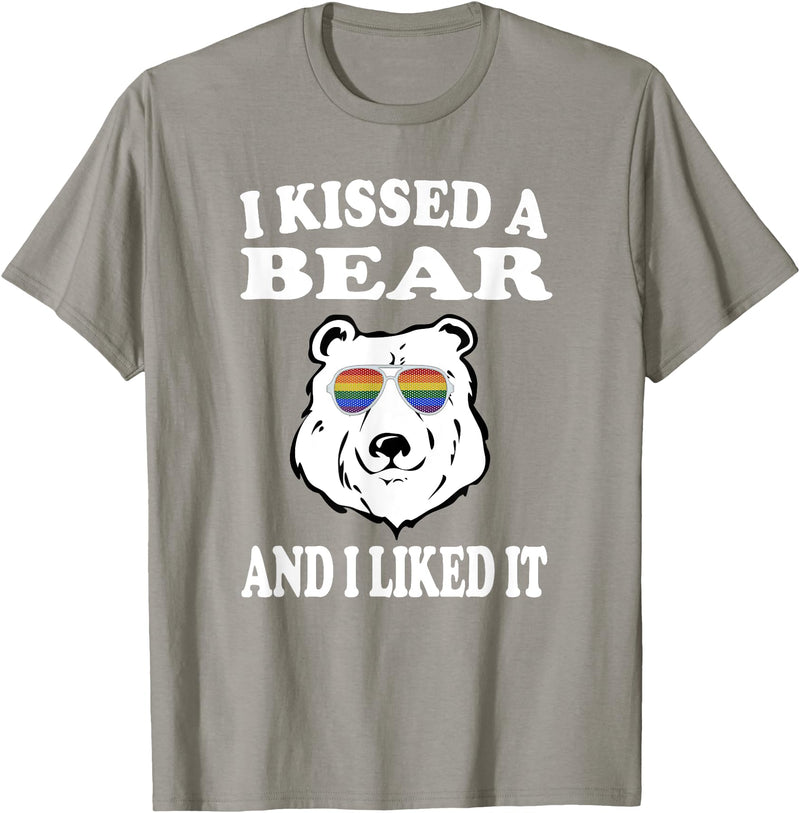 Funny Bear LGBT T-Shirt I Kissed A Bear And I Liked It T-Shirt Gay LGBT Funny Gift - Slate Grey