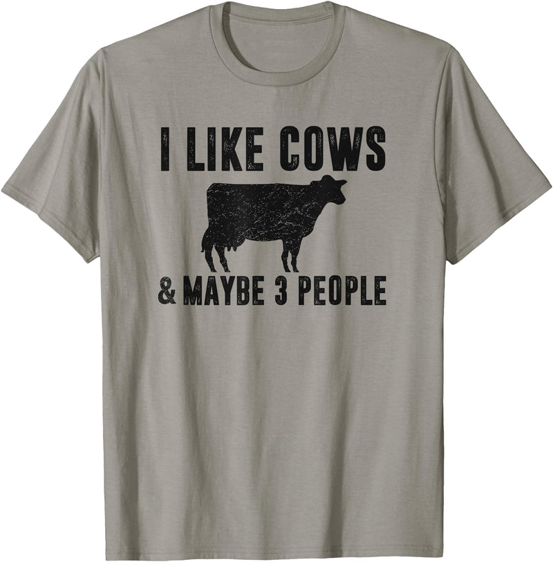 Funny Cow Lover Farmer Gifts Women Girls I Like Cows & Maybe 3 People Funny Quote Dairy Cow Graphic T-Shirt - Slate Grey