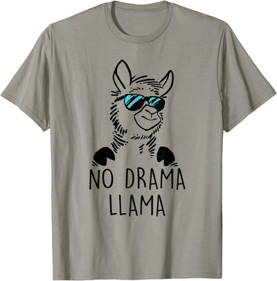 Pretees No Drama Llama Graphic Funny Llama T-Shirt - Women's Adult Unisex-Adults Grey Small Classic Fit Crew Neck Short Sleeve