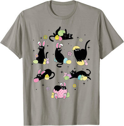 Funny Black Cat Lover Easter Day Store Gifts Black Cat with Bunny Eggs Happy Easter Day Matching T-Shirt