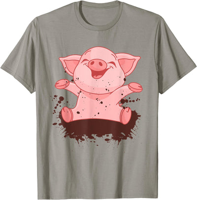 Happy Pig Playing In The Mud Funny Animal Lover Costume T-Shirt