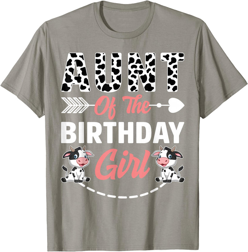 Funny Cow Birthday Family Matching Tee Aunt Of The Birthday Girl Cow Birthday Farm Animal T-Shirt - Slate Grey