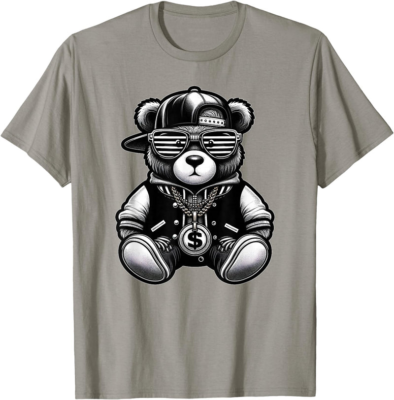 Teddy Bear Hip Hop Lovers Men Women & Kids Funny Hip Hop Teddy Bear 90s Graffiti Art Rap Lover Gangsta T-Shirt - Slate Grey