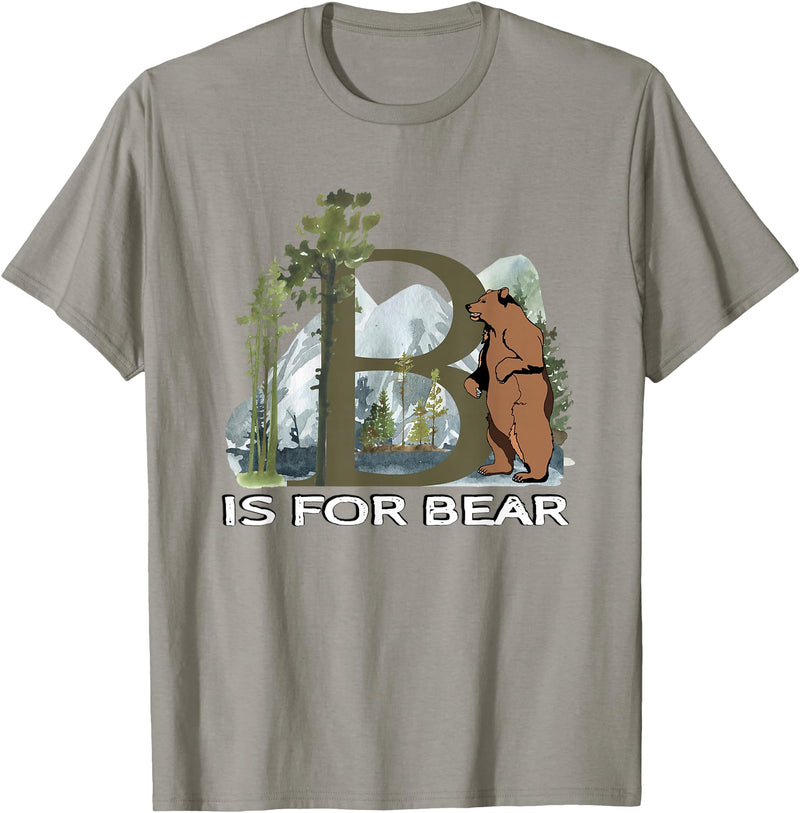 Forest Animals Designs Brown Bear Animal Watercolor Nature Lover Alphabet Letter B T-Shirt - Slate Grey