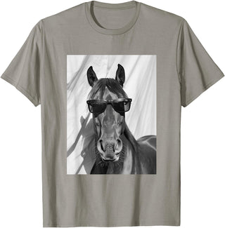 Funny Animal Photography Clothing Co. Cute Horse with Sunglasses Farm Animal Photo Booth T-Shirt - Slate Grey