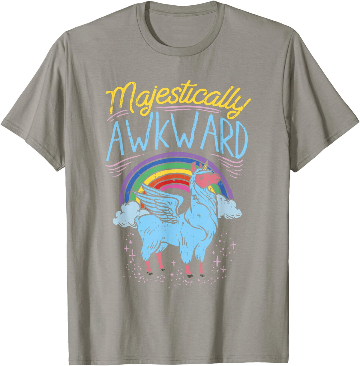 Llama Queen Birthday Party Gift Majestically Awkward Funny Llamacorn Llama Unicorn Rainbow T-Shirt - Slate Grey