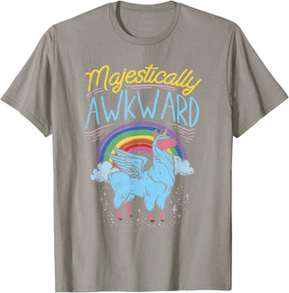 Llama Queen Birthday Party Gift Majestically Awkward Funny Llamacorn Llama Unicorn Rainbow T-Shirt - Slate Grey