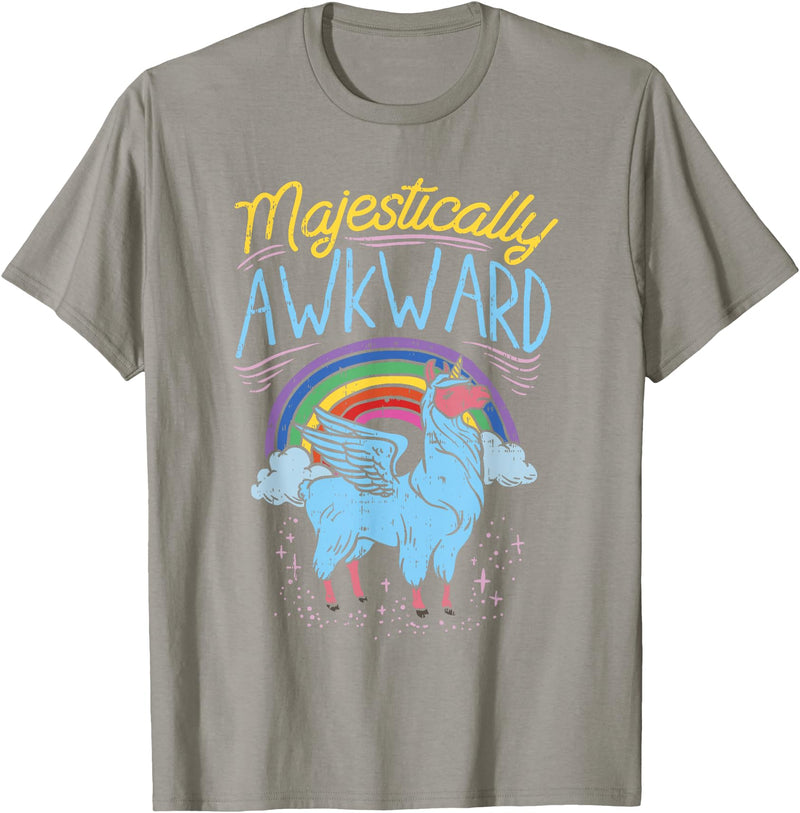 Llama Queen Birthday Party Gift Majestically Awkward Funny Llamacorn Llama Unicorn Rainbow T-Shirt - Slate Grey