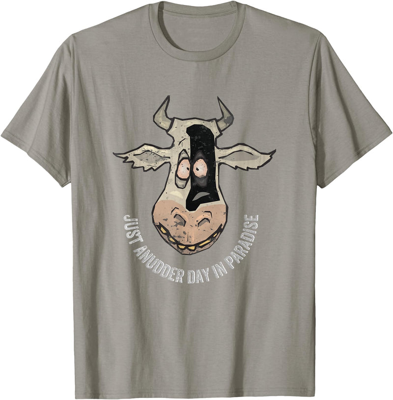 Outstanding in the Field Just Anudder Day in Paradise Funny Cow Farmer Dairy T-Shirt - Slate Grey