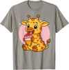 Funny Cute Giraffe Ice Cream Kawaii Design Giraffe Eating Ice Cream Graphic Boys Girls Giraffe Lover T-Shirt - Slate Grey