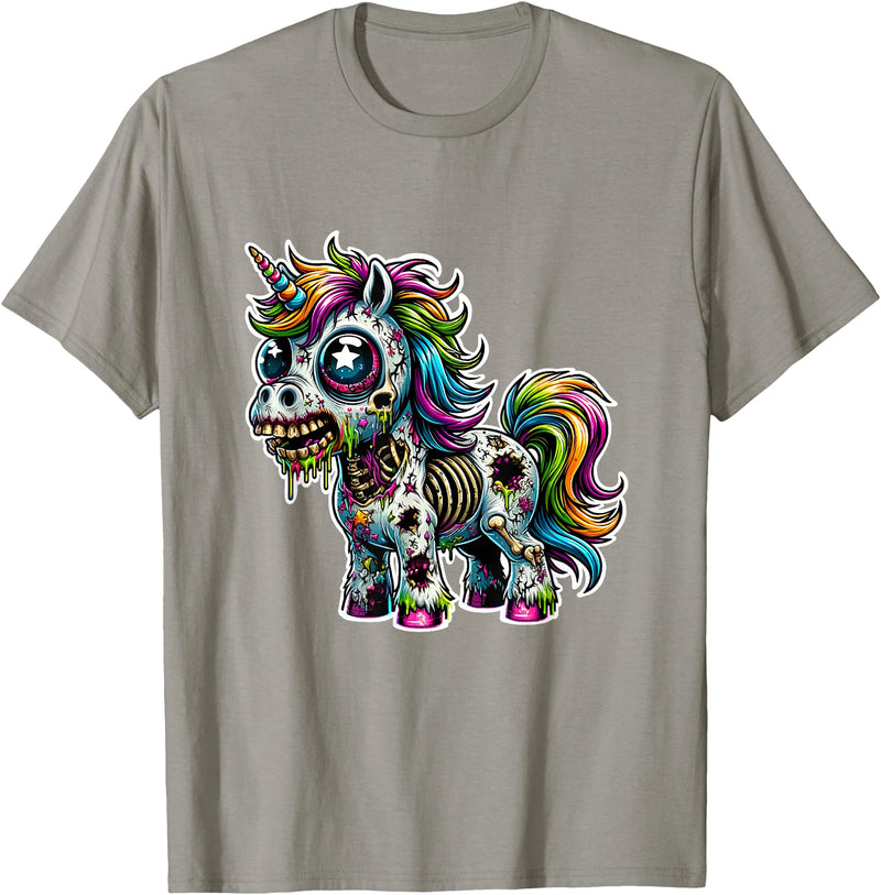 Cool Zombie Horror and Halloween Designs Scary Zombie Unicorn Scary Halloween Horror Monster Design T-Shirt - Slate Grey
